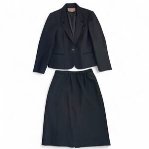 Vintage Saville 100% Wool Black Blazer Skirt Suit Set Women’s 14 Classic Career